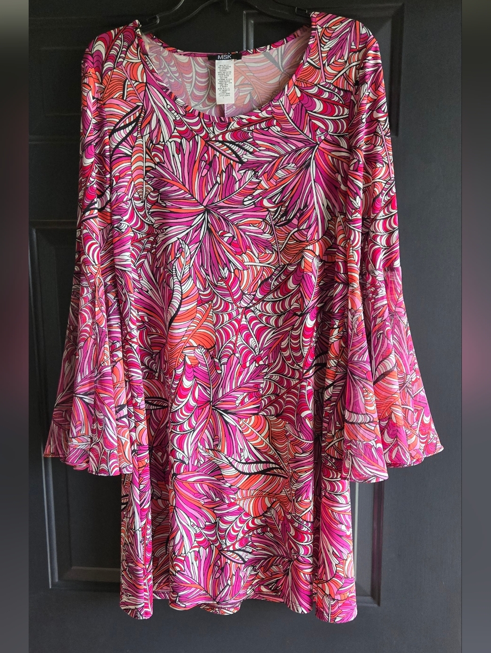 MSK Pink & Orange Abstract Floral Swing Tunic Dress